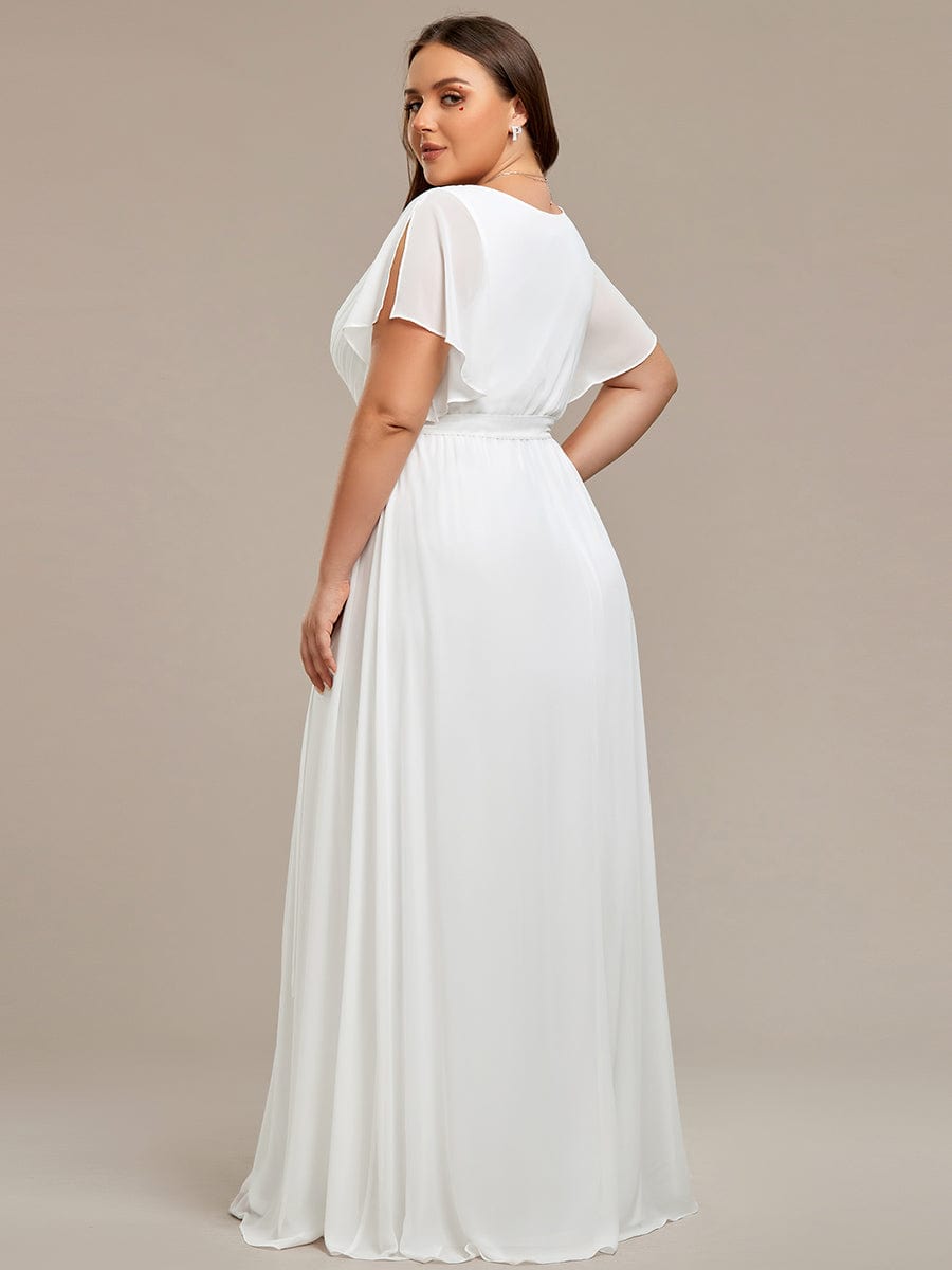 Plus Size Pleated Chiffon Tie-Waist Maxi Dress #color_White