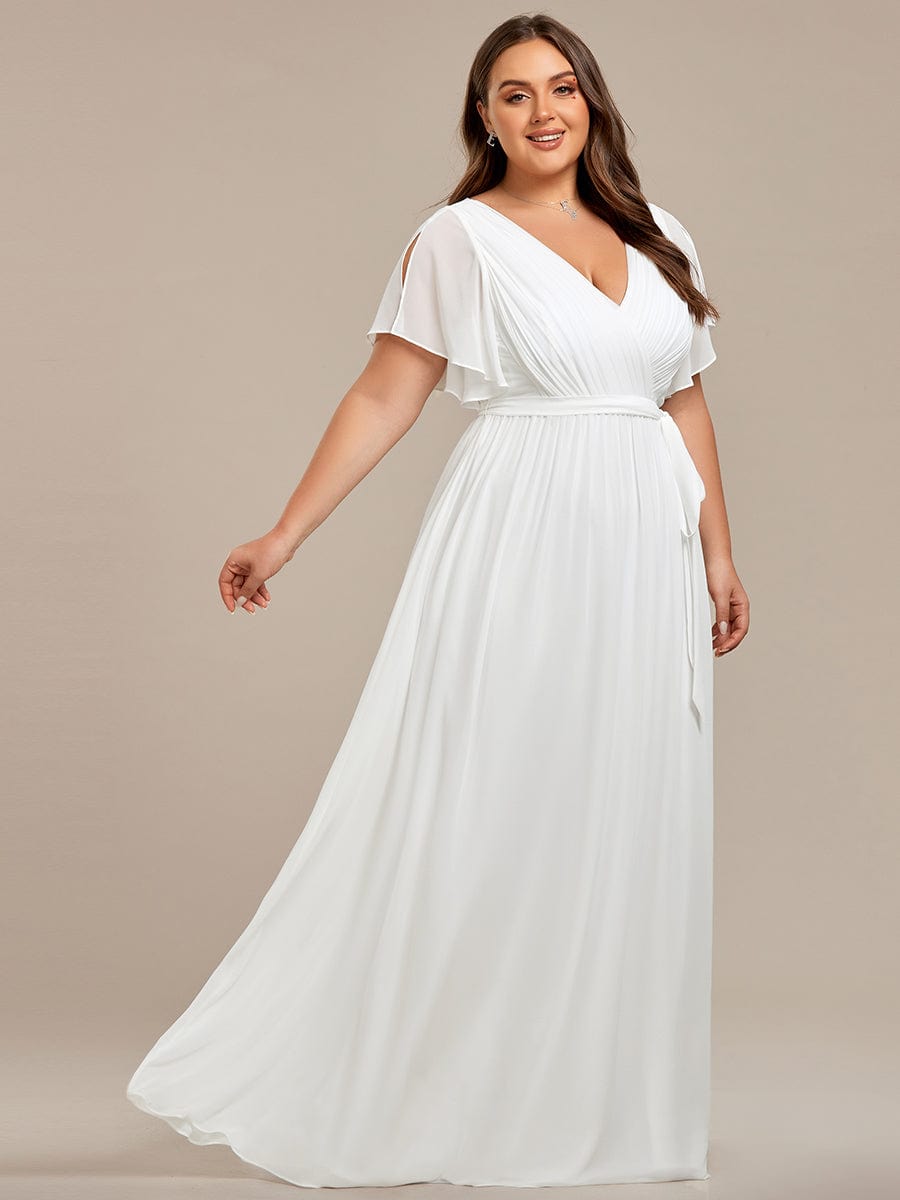 Plus Size Pleated Chiffon Tie-Waist Maxi Dress #color_White