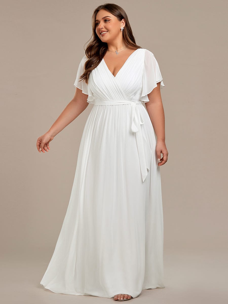 Plus Size Pleated Chiffon Tie-Waist Maxi Dress #color_White