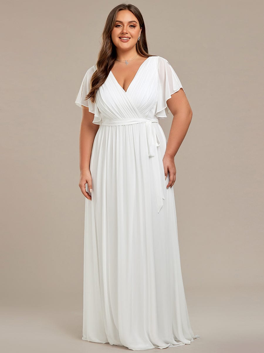 Plus Size Pleated Chiffon Tie-Waist Maxi Dress #color_White