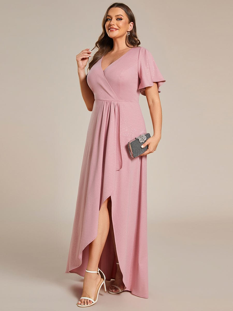 Plus Size Glitter High-Low Front Slit Maxi Dress #color_Dusty Rose