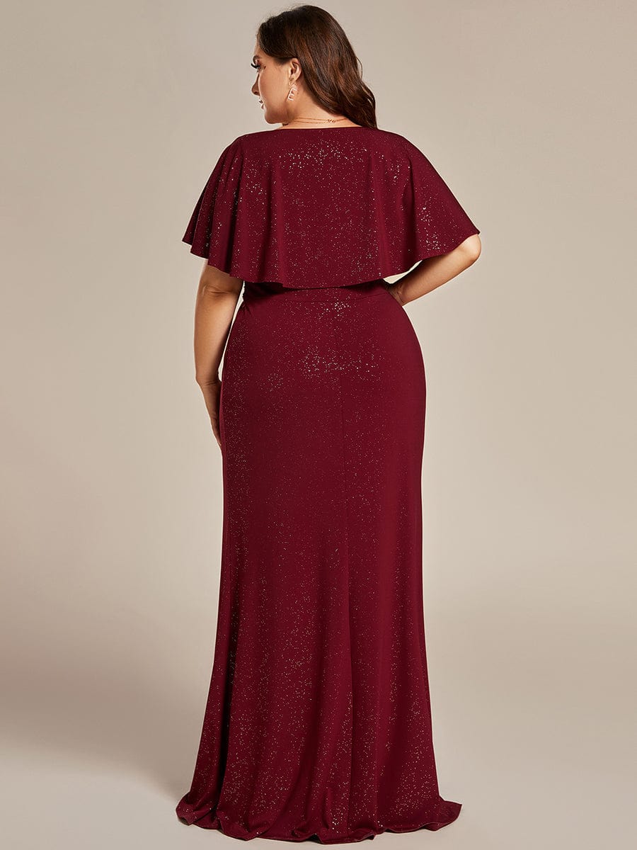 Plus Size Glitter Mermaid Dress #color_Burgundy