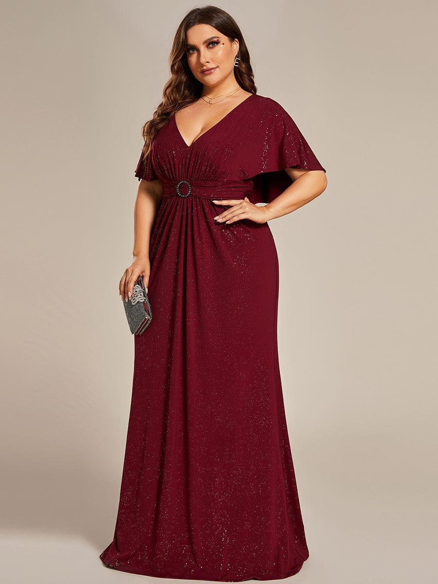 Plus Size Glitter Mermaid Dress #color_Burgundy