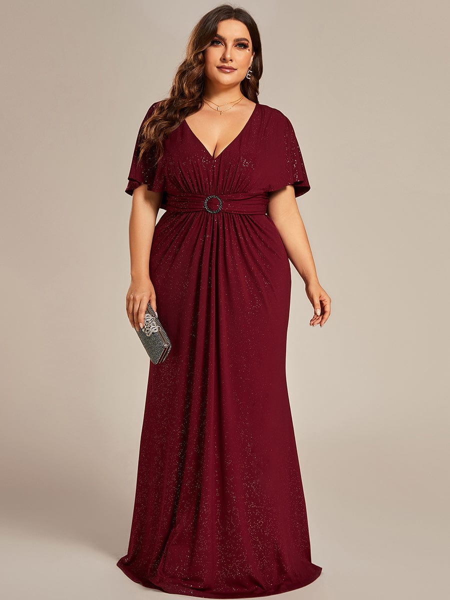 Plus Size Glitter Mermaid Dress #color_Burgundy