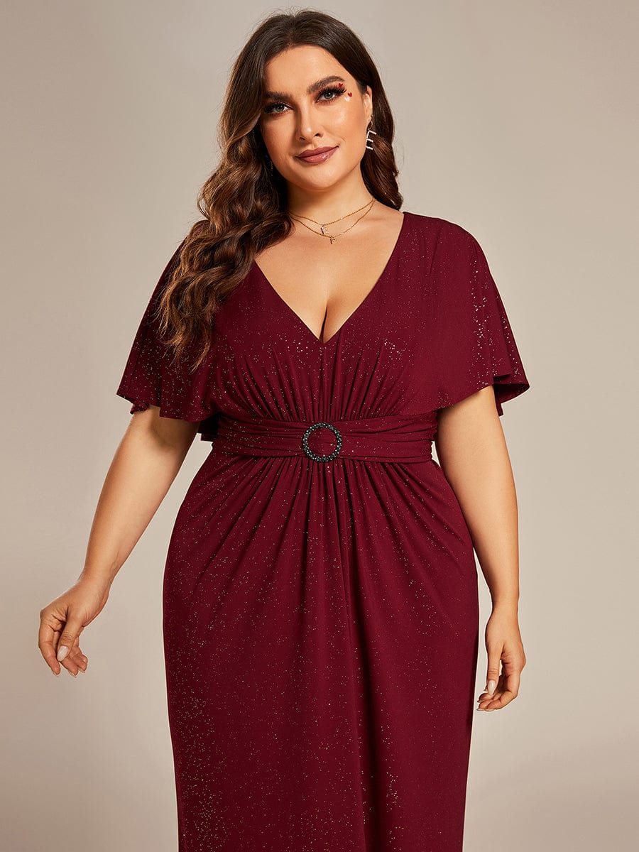 Plus Size Glitter Mermaid Dress #color_Burgundy