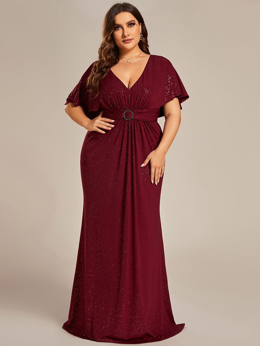 Plus Size Glitter Mermaid Dress #color_Burgundy