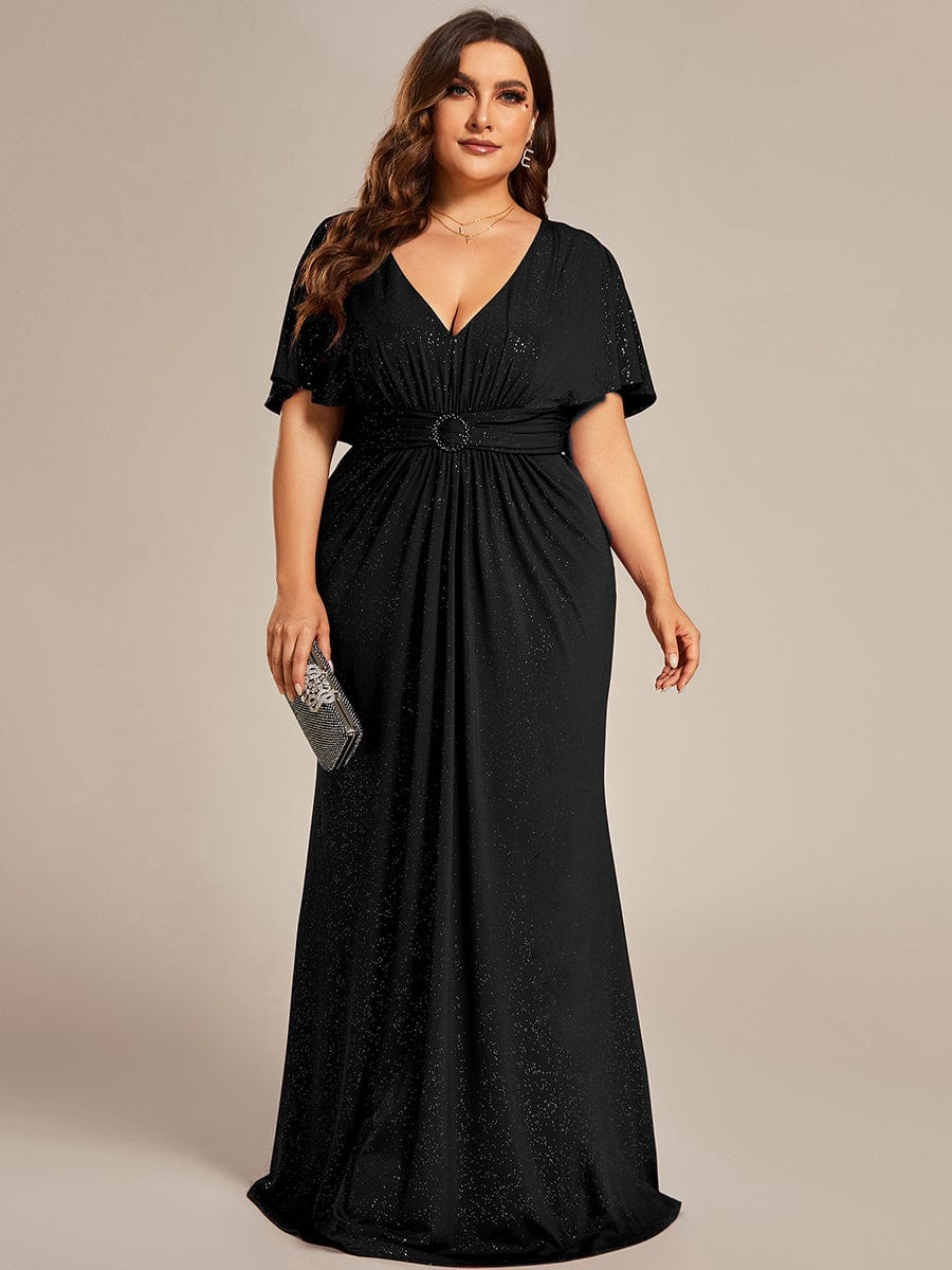 Plus Size Glitter Mermaid Dress #color_Black