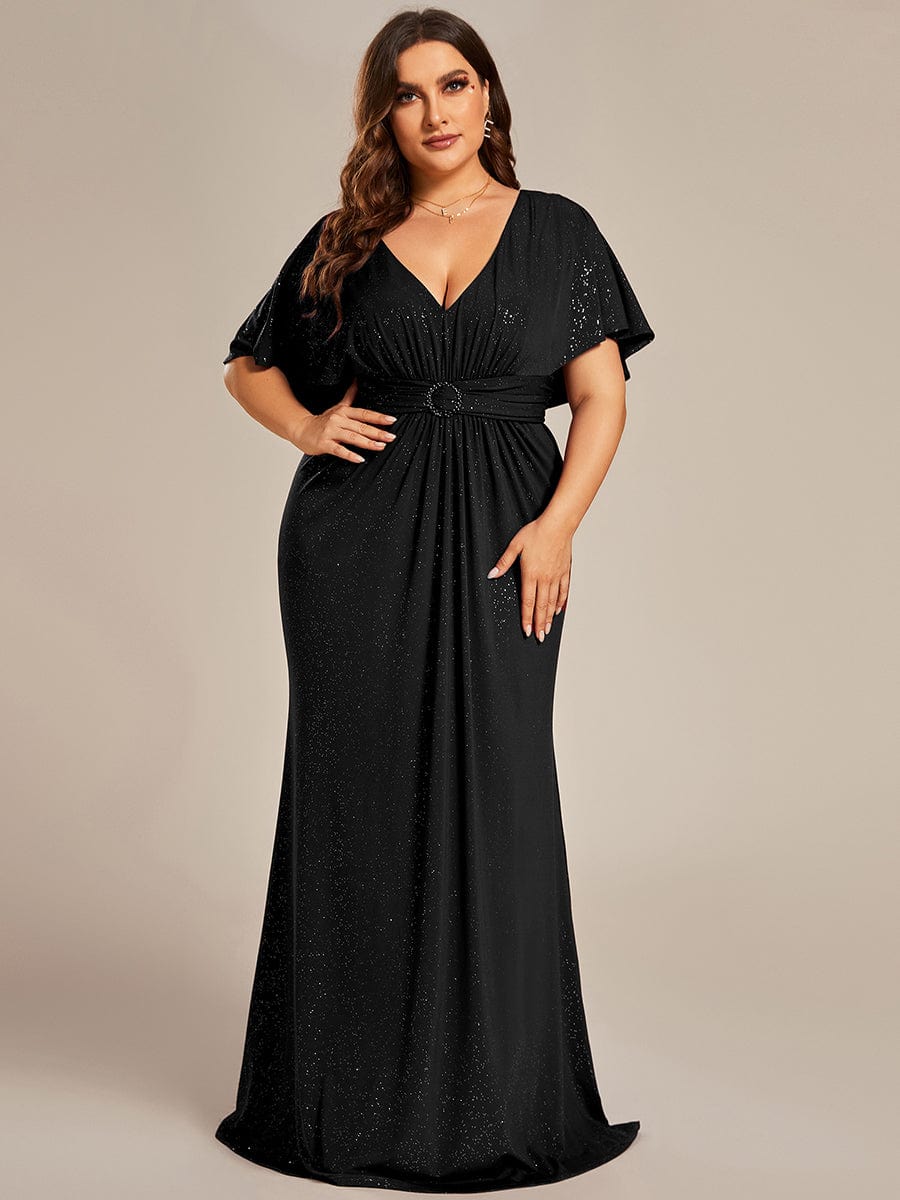 Plus Size Glitter Mermaid Dress #color_Black