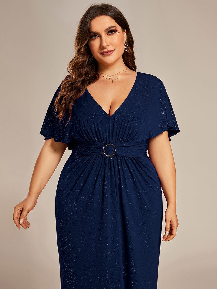 Plus Size Glitter Mermaid Dress #color_Navy Blue