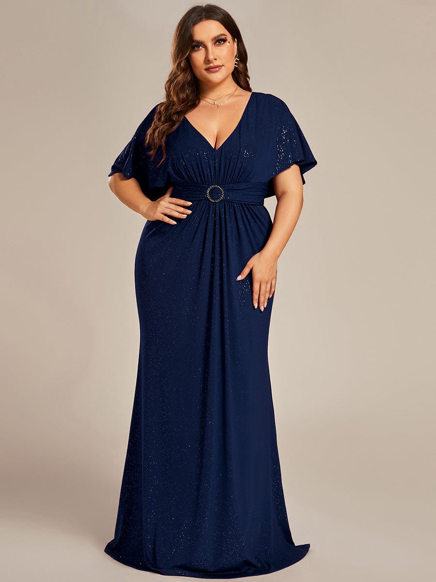 Plus Size Glitter Mermaid Dress #color_Navy Blue