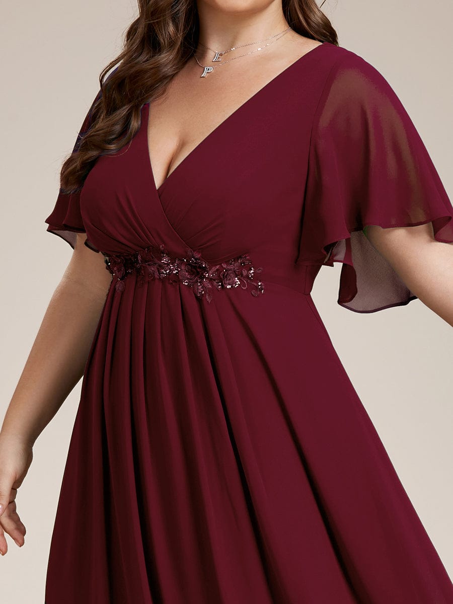 Plus Size Applique Waist A-Line Chiffon Maxi Dress #color_Burgundy