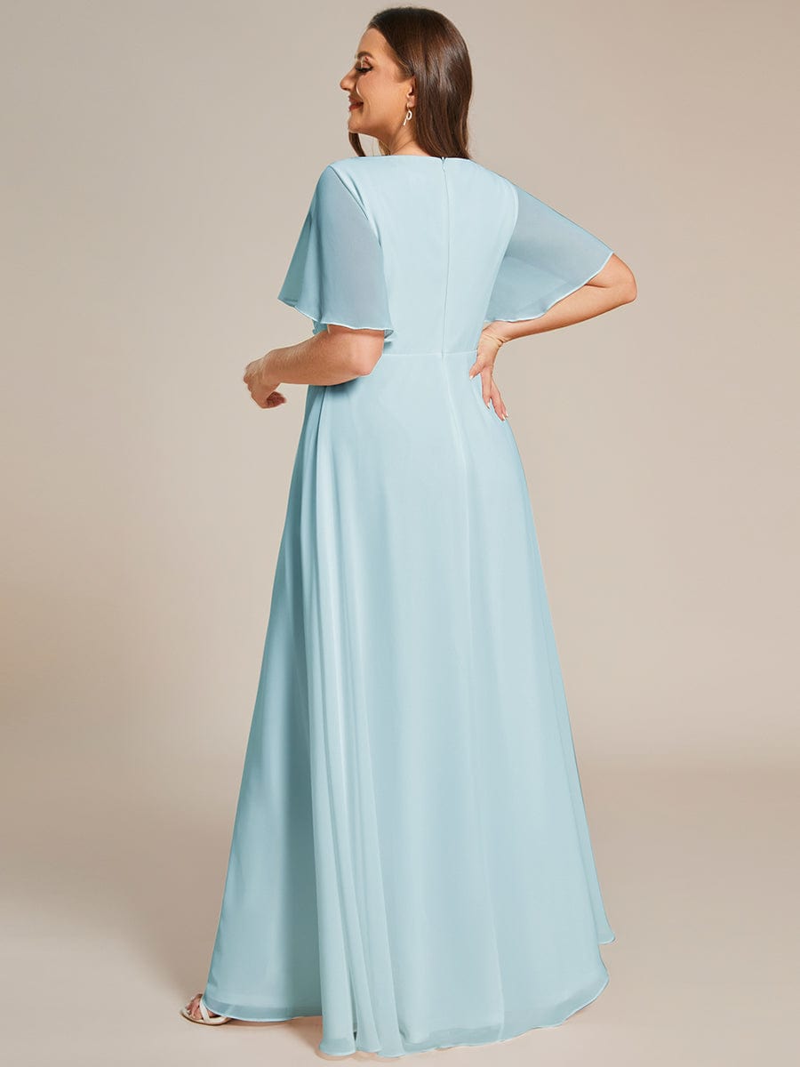 Plus Size Applique Waist A-Line Chiffon Maxi Dress #color_Sky Blue