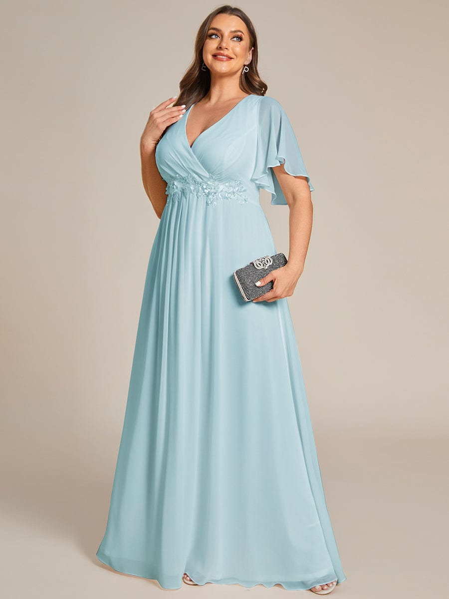 Plus Size Applique Waist A-Line Chiffon Maxi Dress #color_Sky Blue