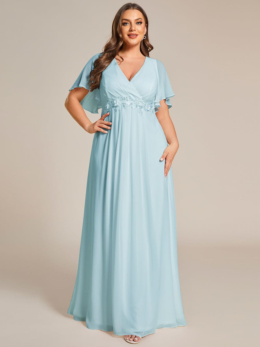 Plus Size Applique Waist A-Line Chiffon Maxi Dress #color_Sky Blue