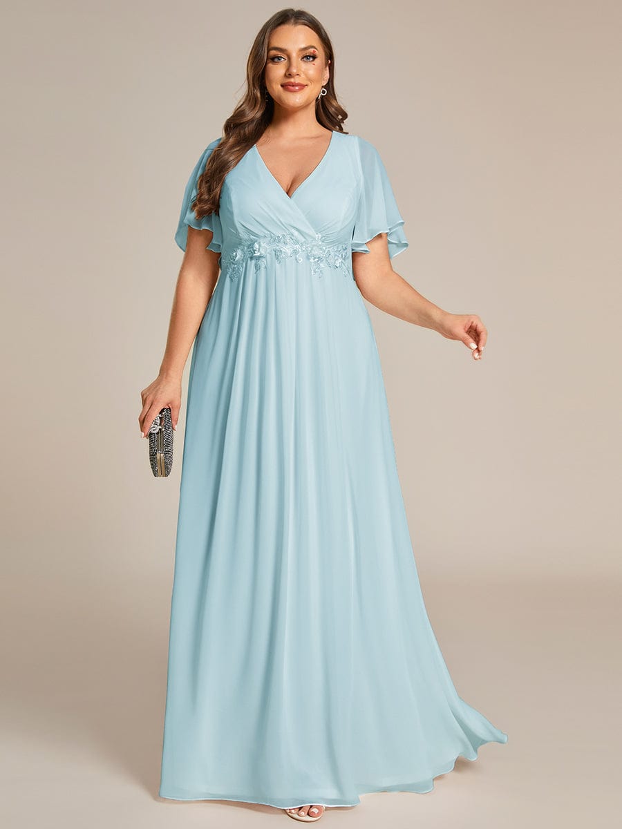 Plus Size Applique Waist A-Line Chiffon Maxi Dress #color_Sky Blue