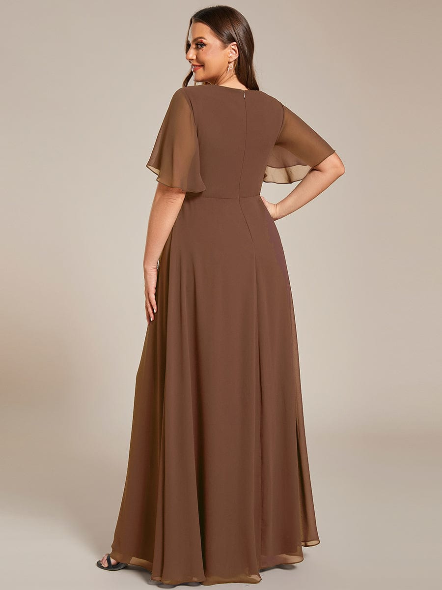 Plus Size Applique Waist A-Line Chiffon Maxi Dress #color_Brown