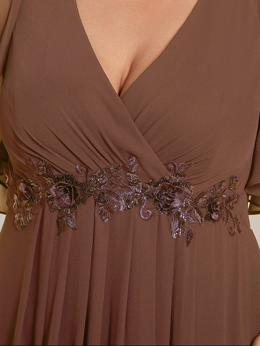 Plus Size Applique Waist A-Line Chiffon Maxi Dress #color_Brown