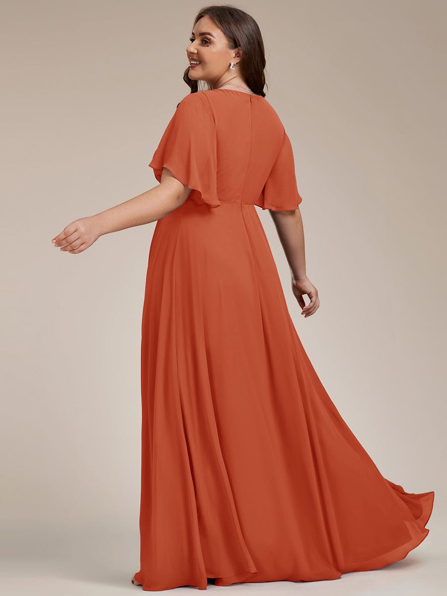 Plus Size Applique Waist A-Line Chiffon Maxi Dress #color_Burnt Orange