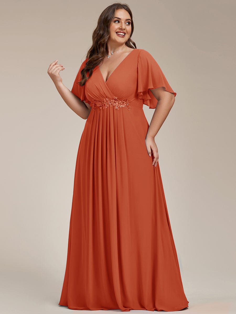 Plus Size Applique Waist A-Line Chiffon Maxi Dress #color_Burnt Orange