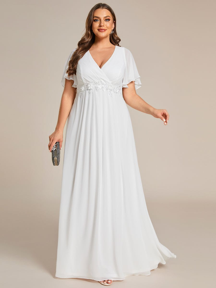 Plus Size Applique Waist A-Line Chiffon Maxi Dress #color_Cream