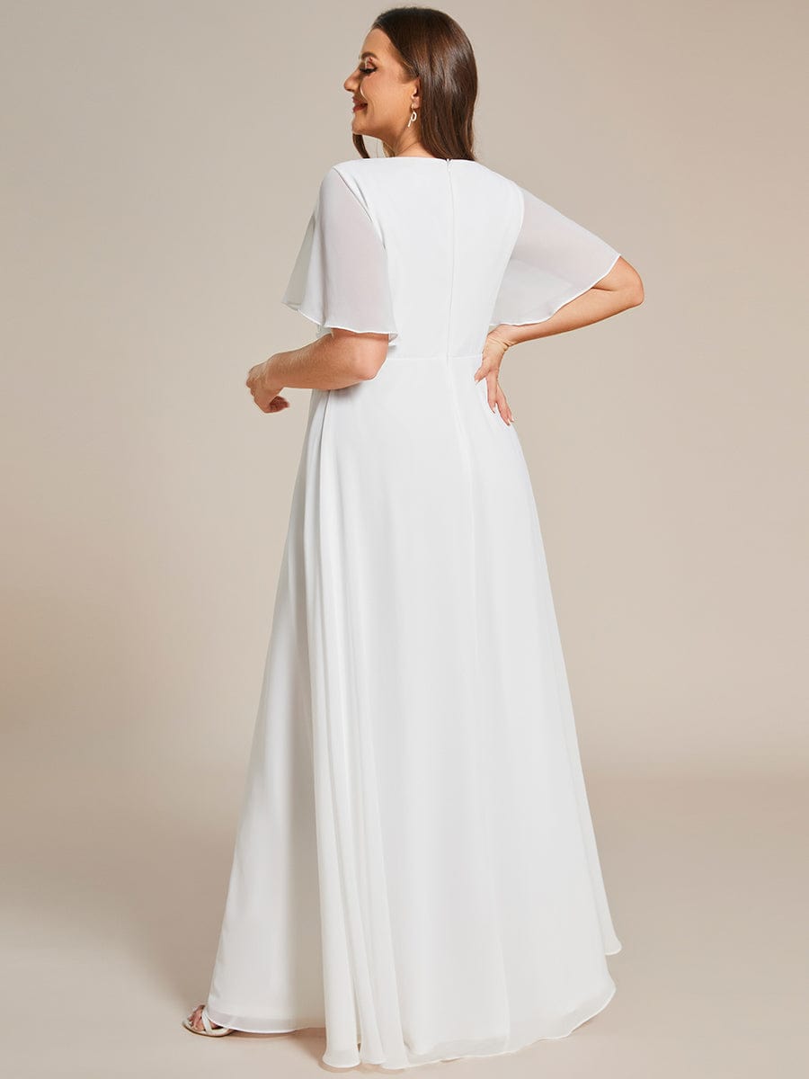 Plus Size Applique Waist A-Line Chiffon Maxi Dress #color_Cream