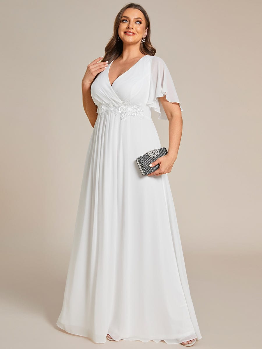 Plus Size Applique Waist A-Line Chiffon Maxi Dress #color_Cream