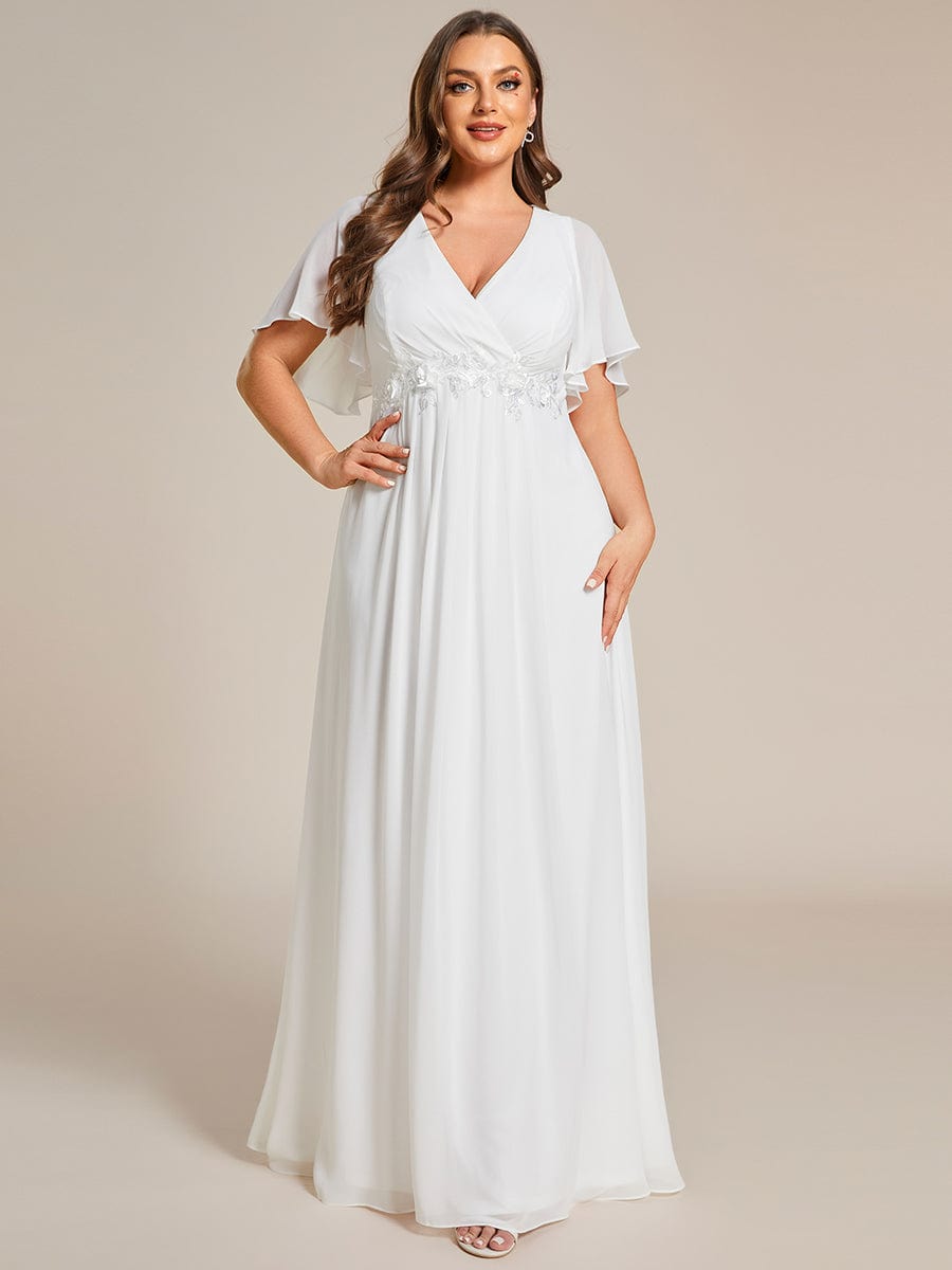 Plus Size Applique Waist A-Line Chiffon Maxi Dress #color_Cream