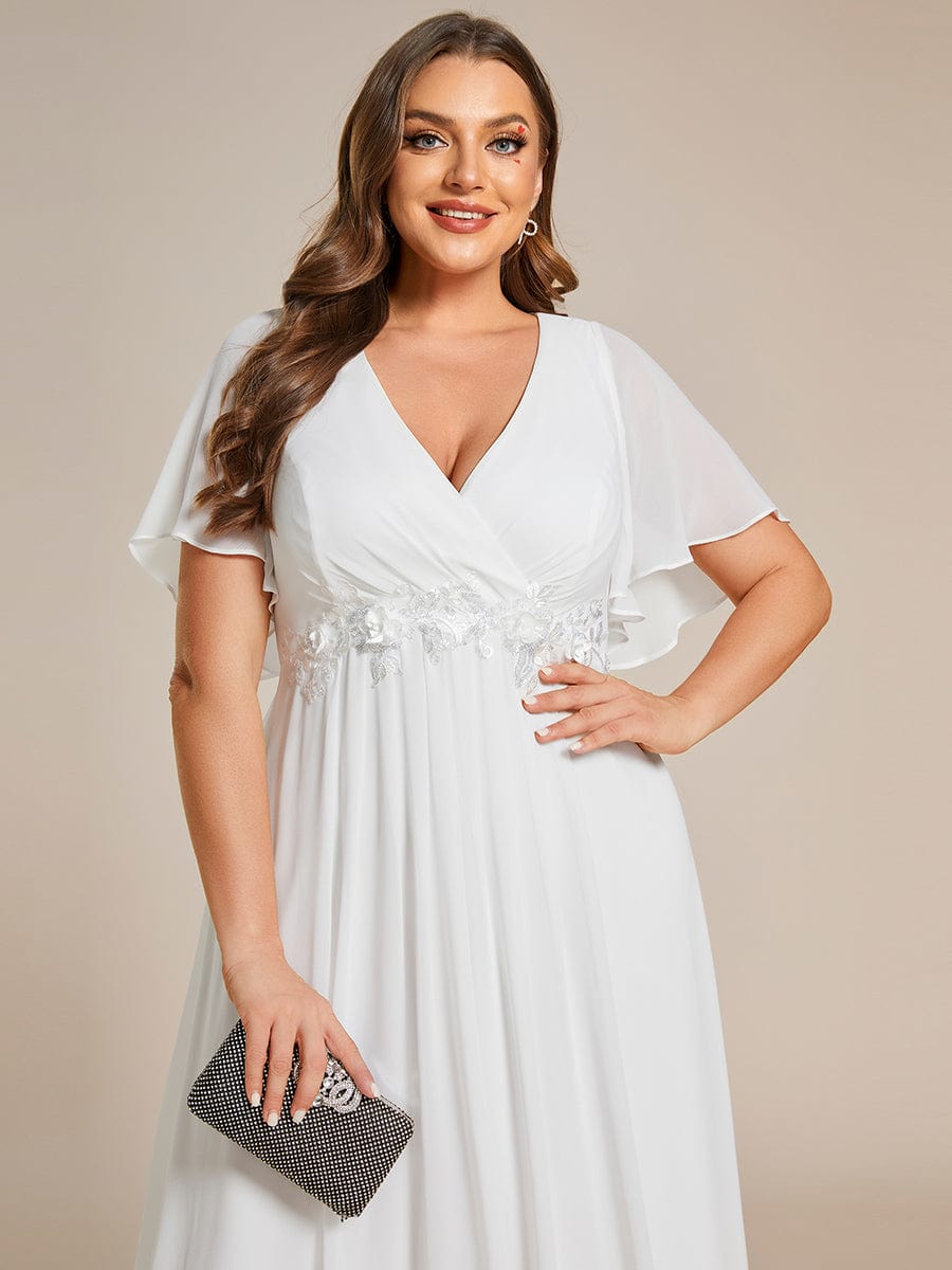 Plus Size Applique Waist A-Line Chiffon Maxi Dress #color_Cream