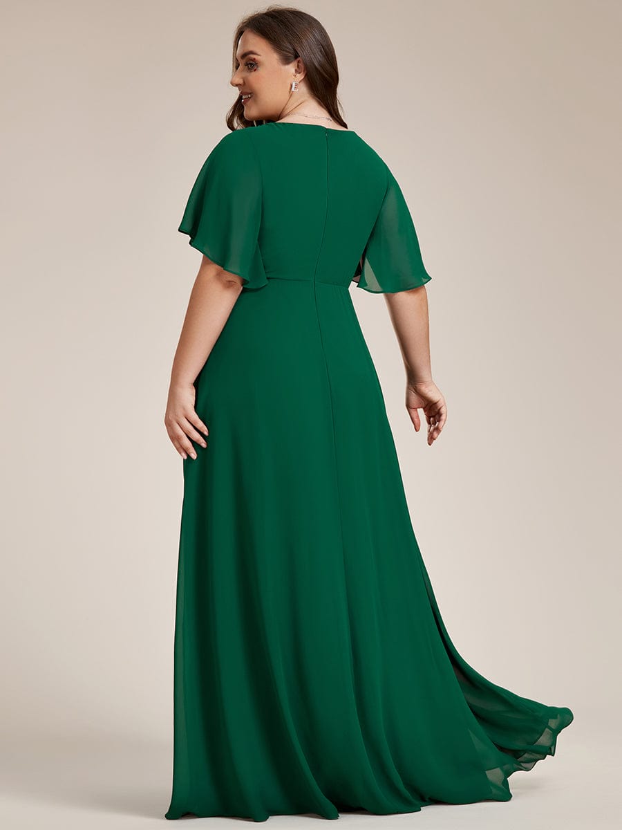 Plus Size Applique Waist A-Line Chiffon Maxi Dress #color_Dark Green