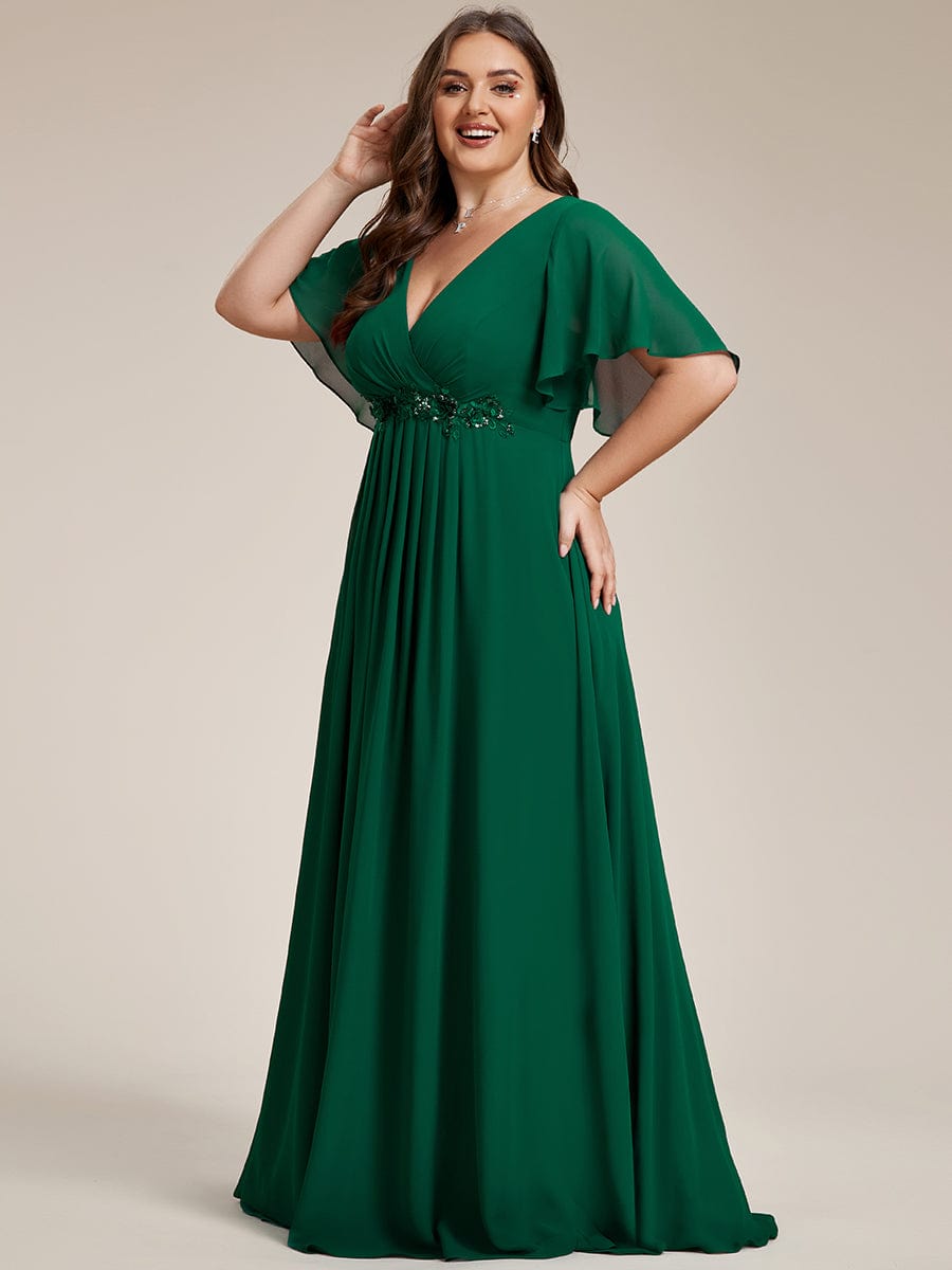 Plus Size Applique Waist A-Line Chiffon Maxi Dress #color_Dark Green