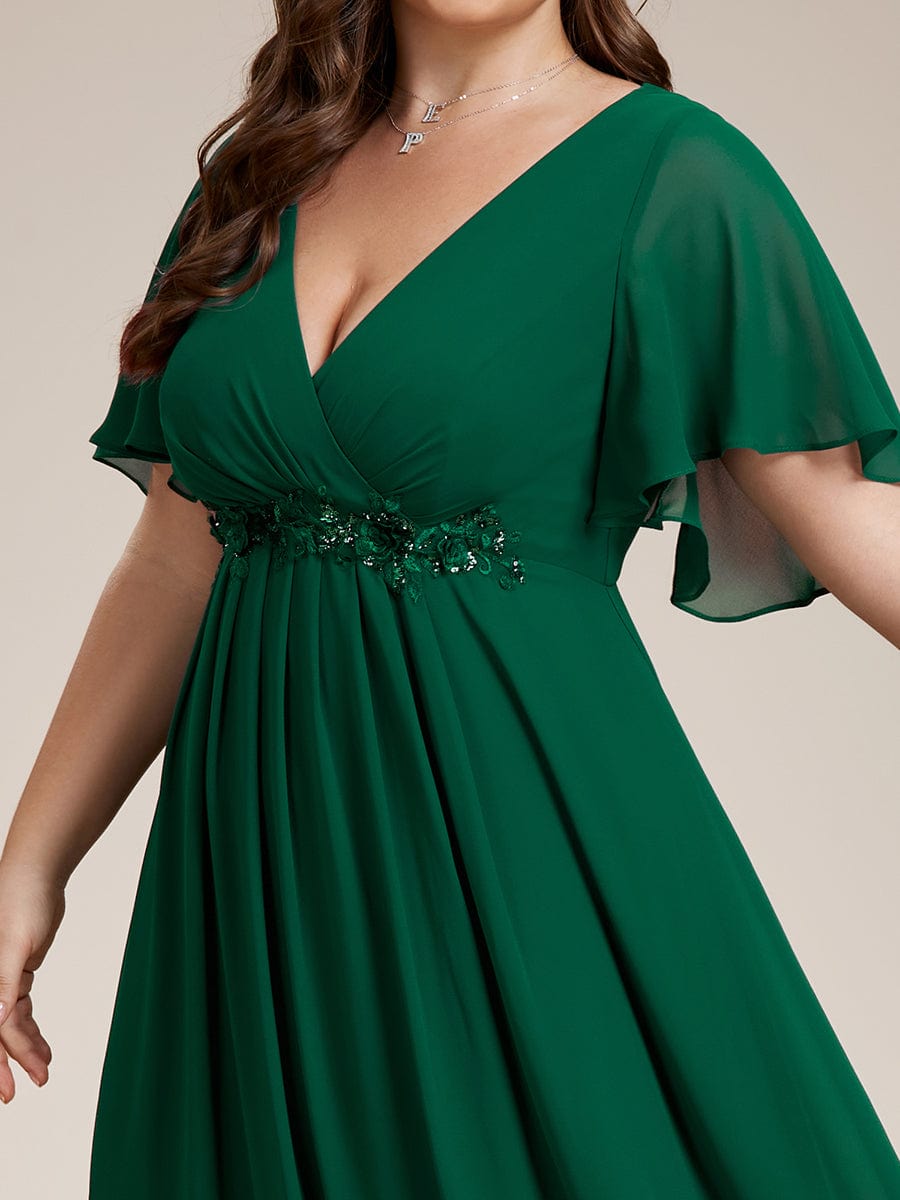 Plus Size Applique Waist A-Line Chiffon Maxi Dress #color_Dark Green