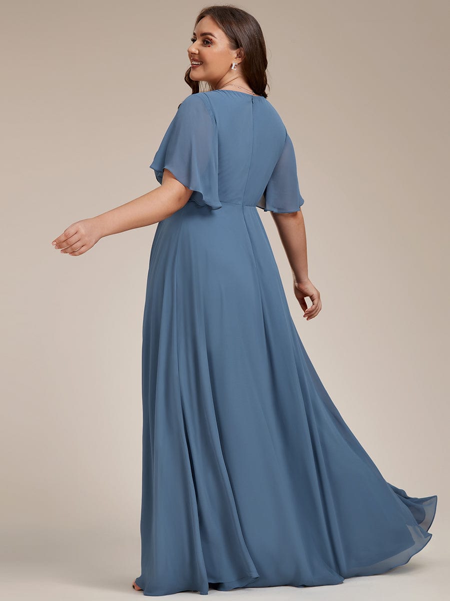 Plus Size Applique Waist A-Line Chiffon Maxi Dress #color_Dusty Blue