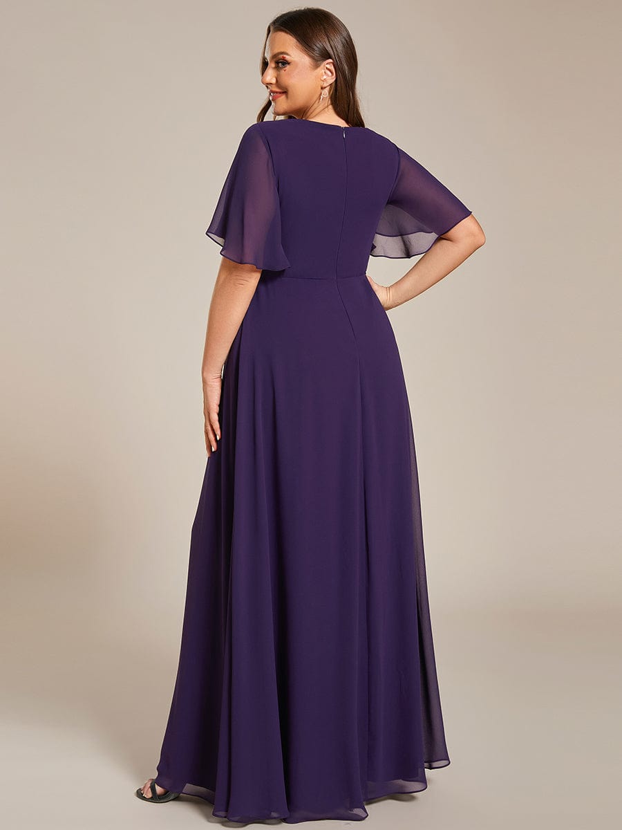 Plus Size Applique Waist A-Line Chiffon Maxi Dress #color_Dark Purple