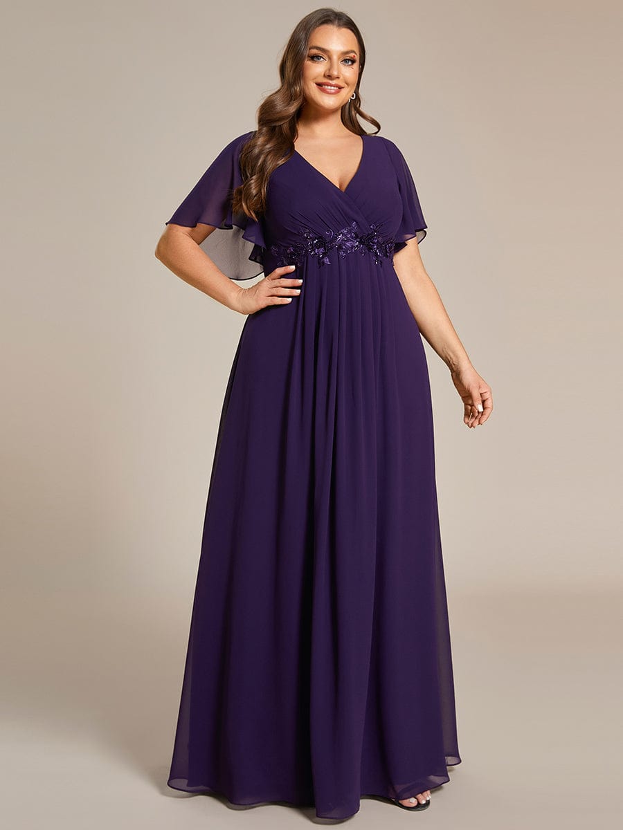 Plus Size Applique Waist A-Line Chiffon Maxi Dress #color_Dark Purple