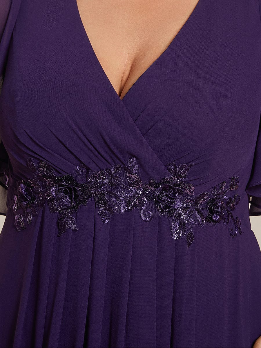 Plus Size Applique Waist A-Line Chiffon Maxi Dress #color_Dark Purple