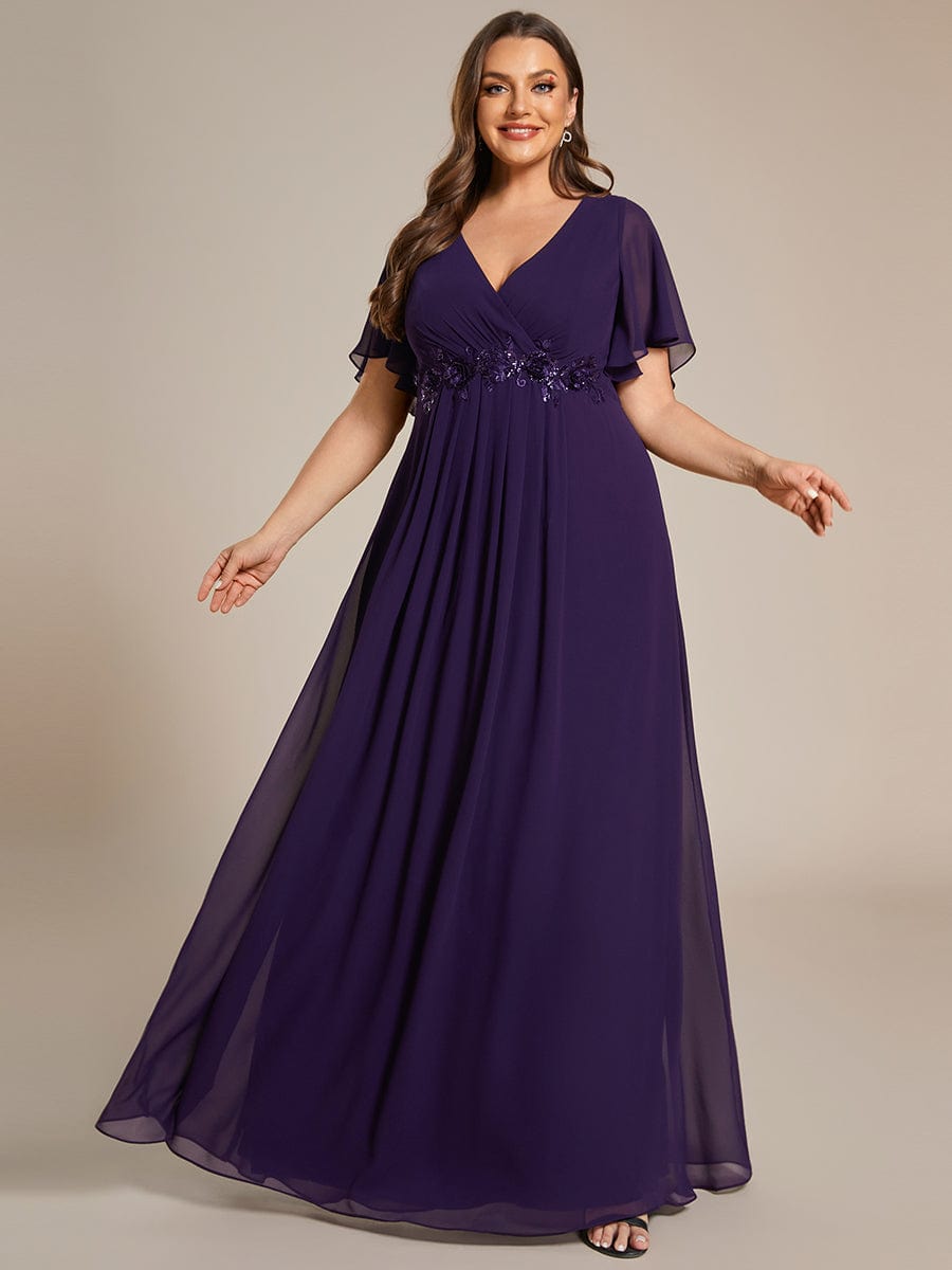 Plus Size Applique Waist A-Line Chiffon Maxi Dress #color_Dark Purple