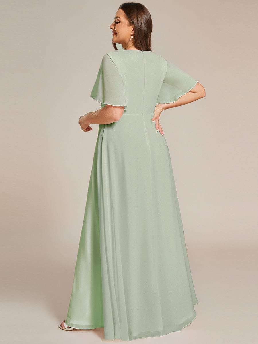 Plus Size Applique Waist A-Line Chiffon Maxi Dress #color_Sage Green