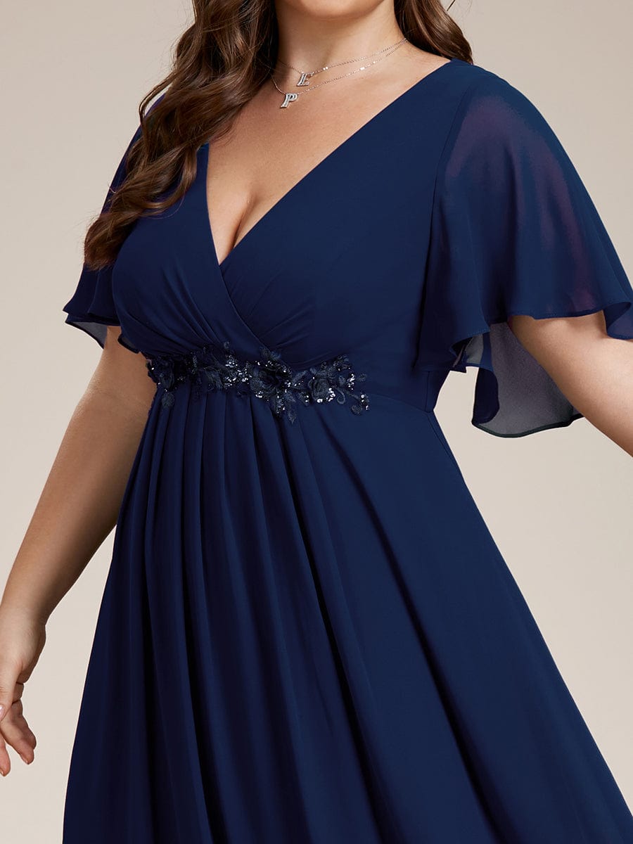 Plus Size Applique Waist A-Line Chiffon Maxi Dress #color_Navy Blue