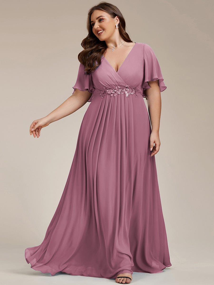 Plus Size Applique Waist A-Line Chiffon Maxi Dress #color_Purple Orchid