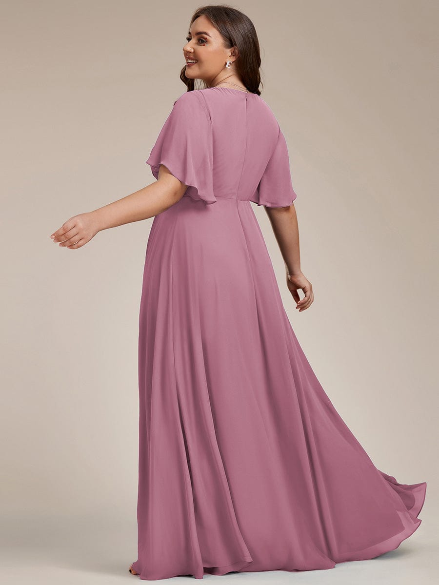 Plus Size Applique Waist A-Line Chiffon Maxi Dress #color_Purple Orchid