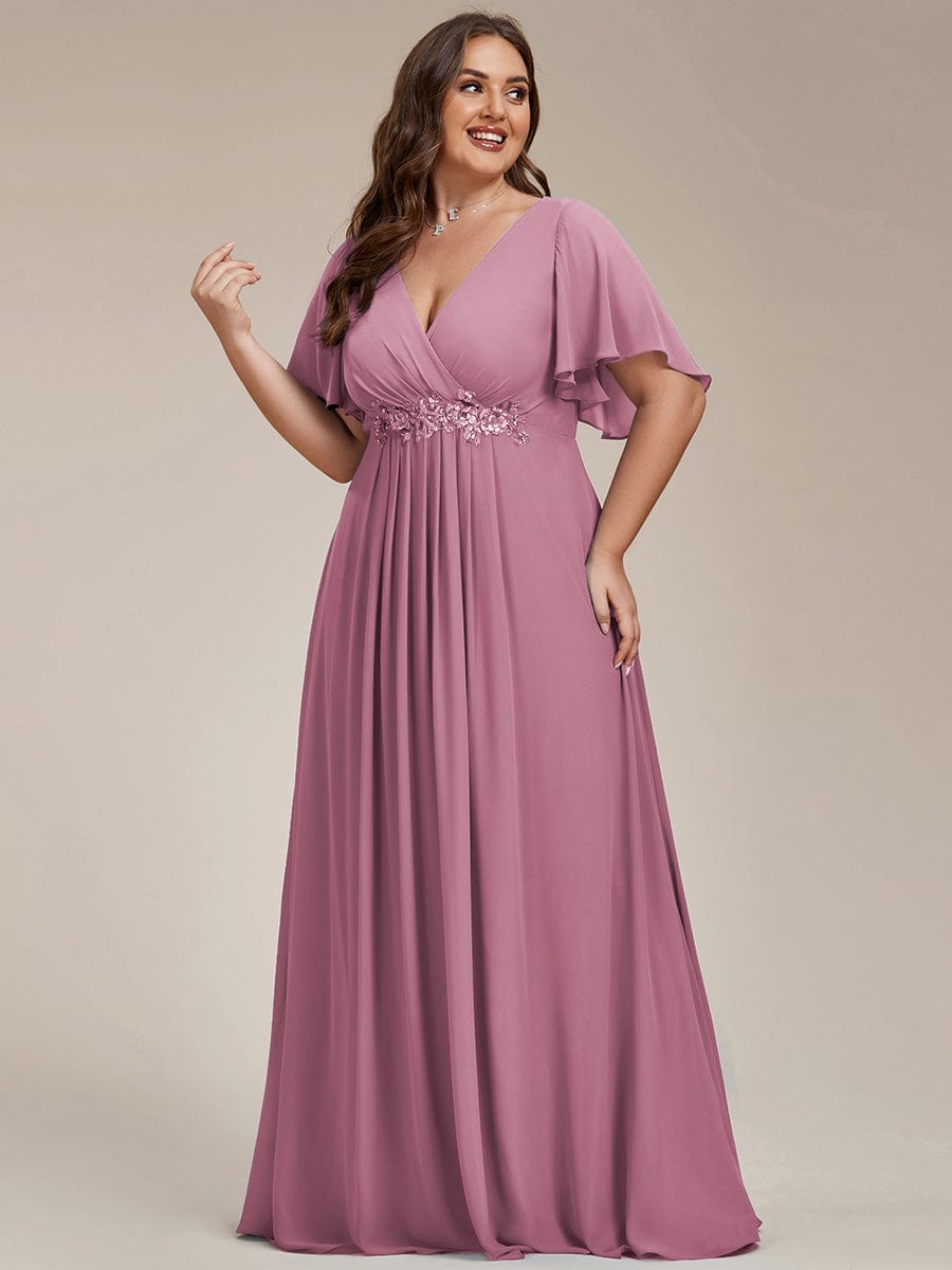 Plus Size Applique Waist A-Line Chiffon Maxi Dress #color_Purple Orchid