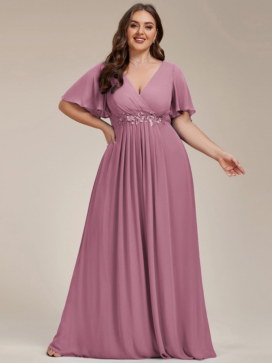 Plus Size Applique Waist A-Line Chiffon Maxi Dress #color_Purple Orchid