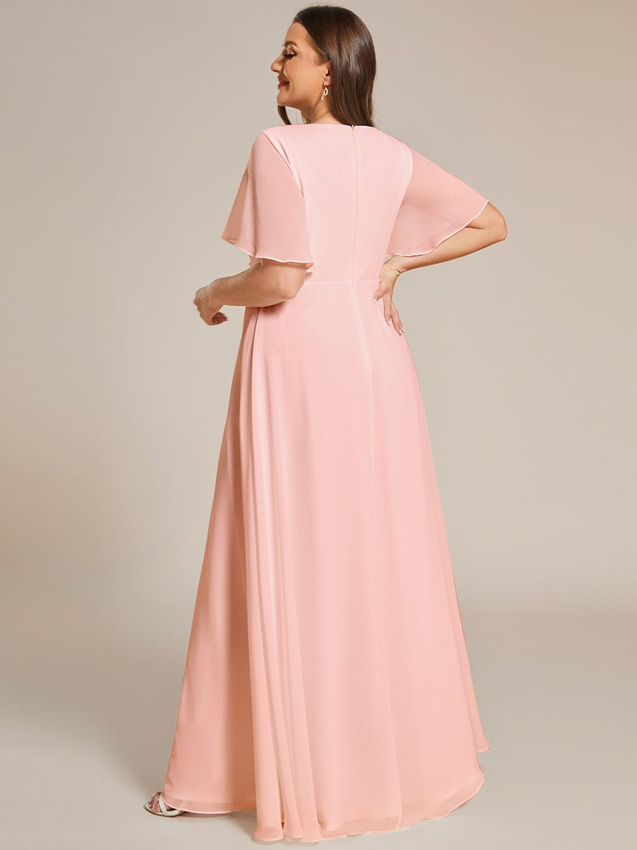 Plus Size Applique Waist A-Line Chiffon Maxi Dress #color_Pink