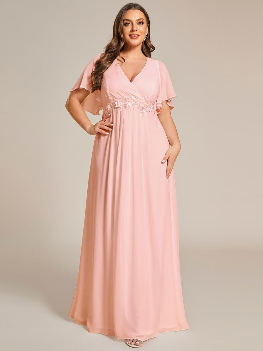 Plus Size Applique Waist A-Line Chiffon Maxi Dress #color_Pink