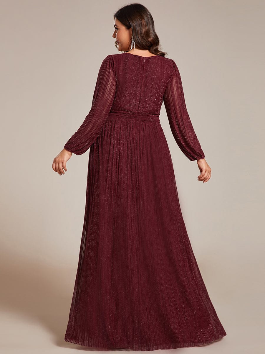 Glitter Empire Waist Plus Size Maxi Dress with Long Sleeves #color_Burgundy