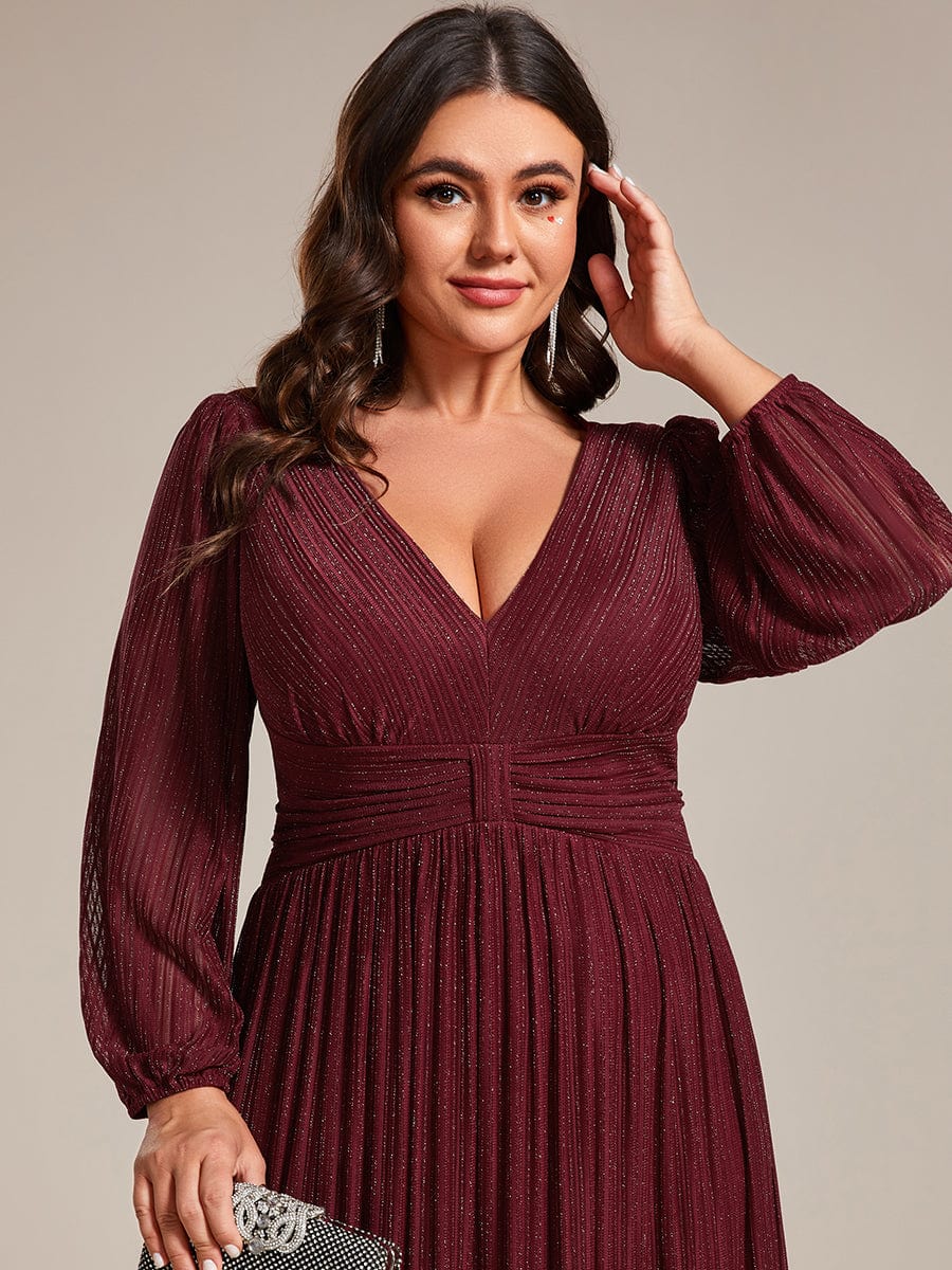 Glitter Empire Waist Plus Size Maxi Dress with Long Sleeves #color_Burgundy