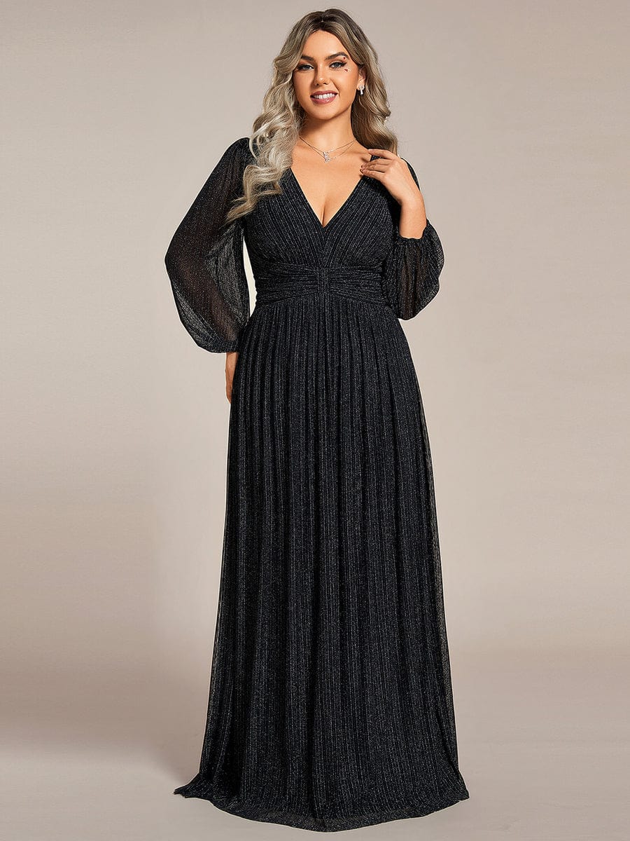 Glitter Empire Waist Plus Size Maxi Dress with Long Sleeves #color_Black