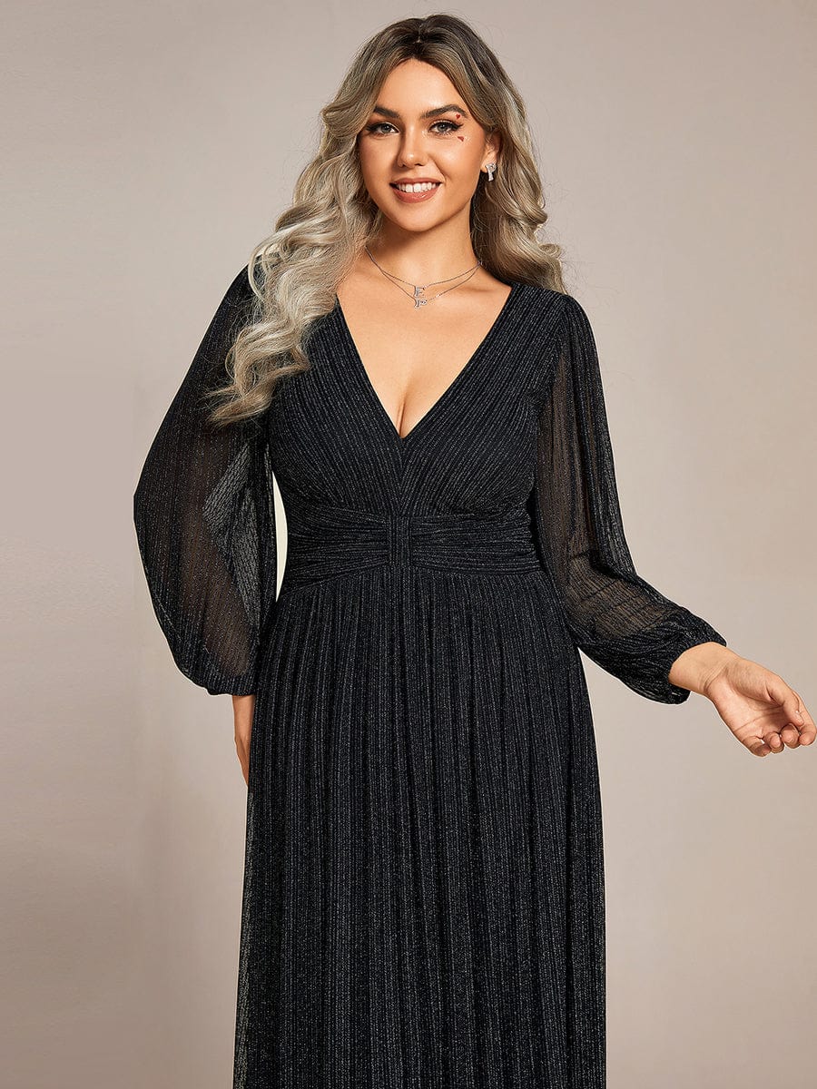 Glitter Empire Waist Plus Size Maxi Dress with Long Sleeves #color_Black