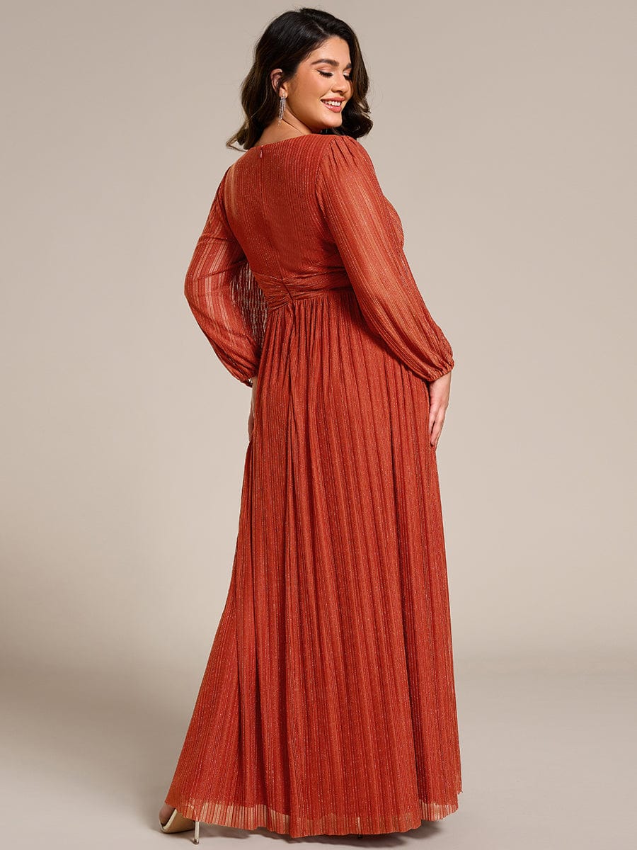 Glitter Empire Waist Plus Size Maxi Dress with Long Sleeves #color_Burnt Orange