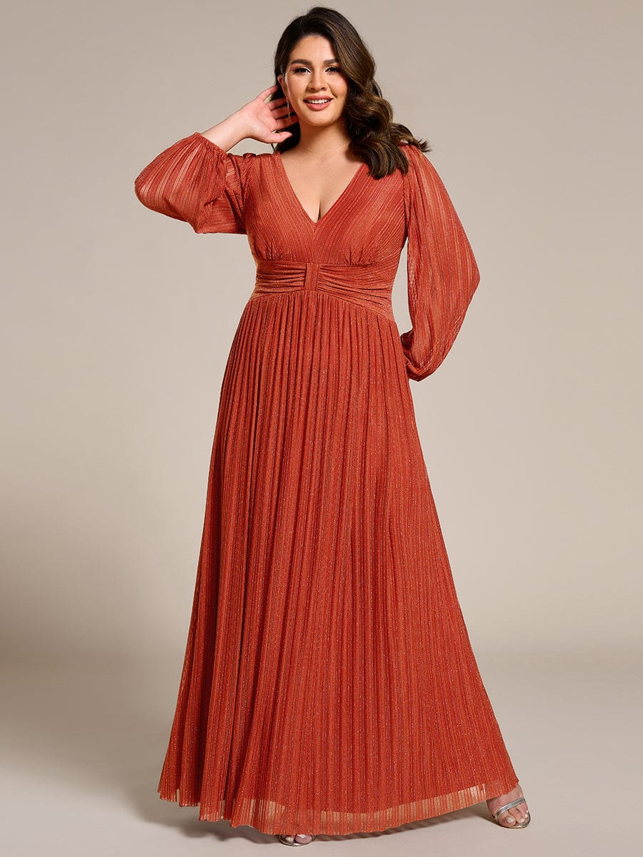 Glitter Empire Waist Plus Size Maxi Dress with Long Sleeves #color_Burnt Orange